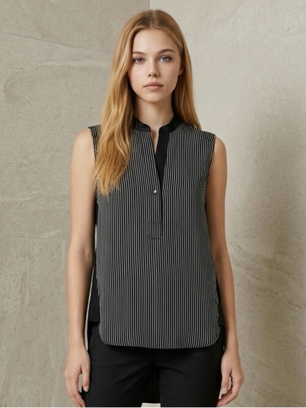 RAG & BONE “Victor” Striped Silk Black & White Sleeveless Tunic Blouse ~ Small~